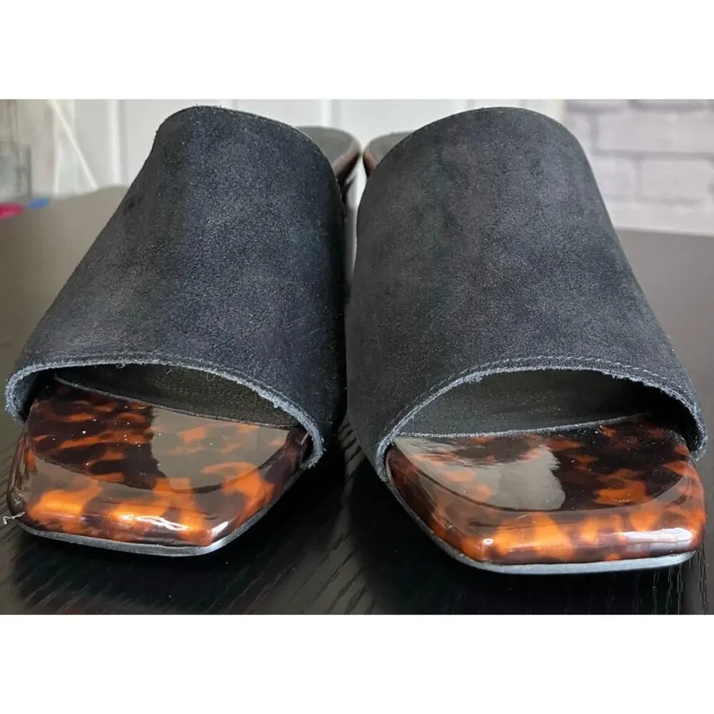 NWOB Yellow Box "Chanelle" square toe black suede chunky Y2K block heels - Picture 4 of 8